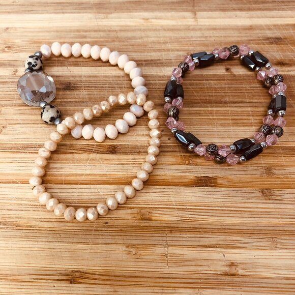 Jewelry - Gemstone Stackable Bracelets-set of 3  Pink Tones Sparkle